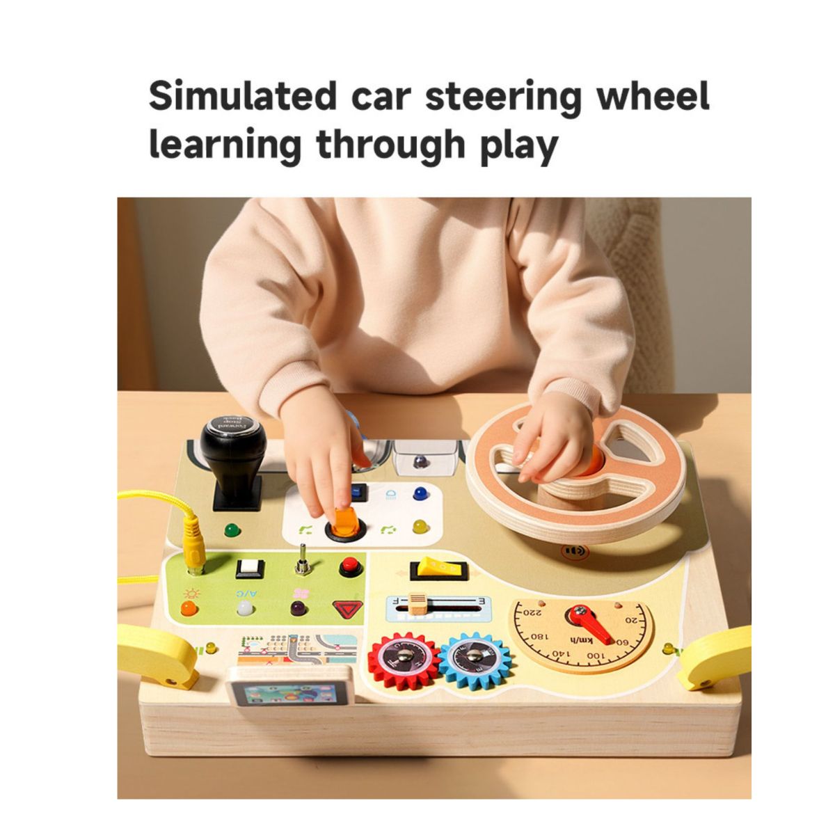 Montessori stiilis puidust tegevuslaud LED-tuledega