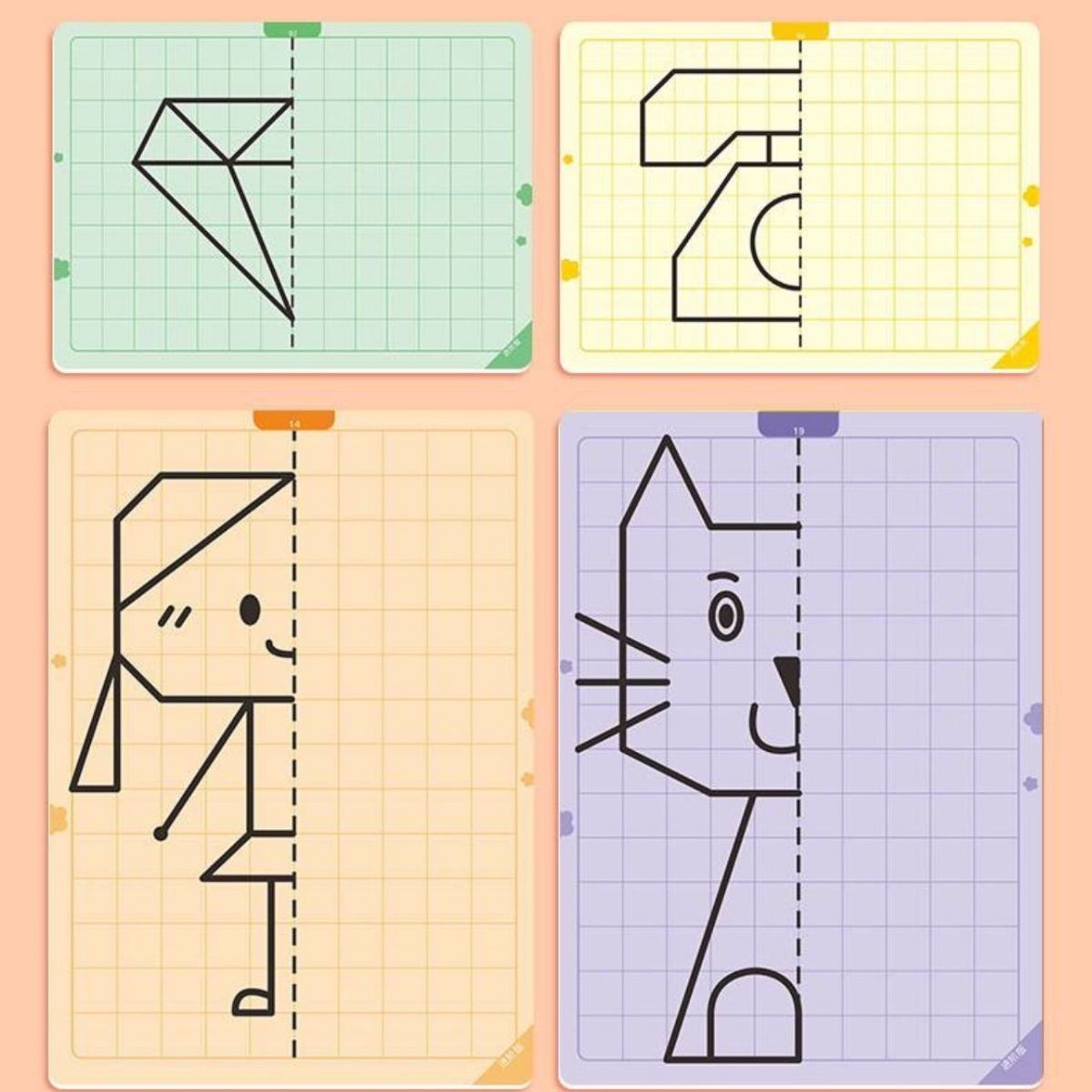 Montessori sümmeetria joonistamise mäng – 20 mustriga hariv komplekt