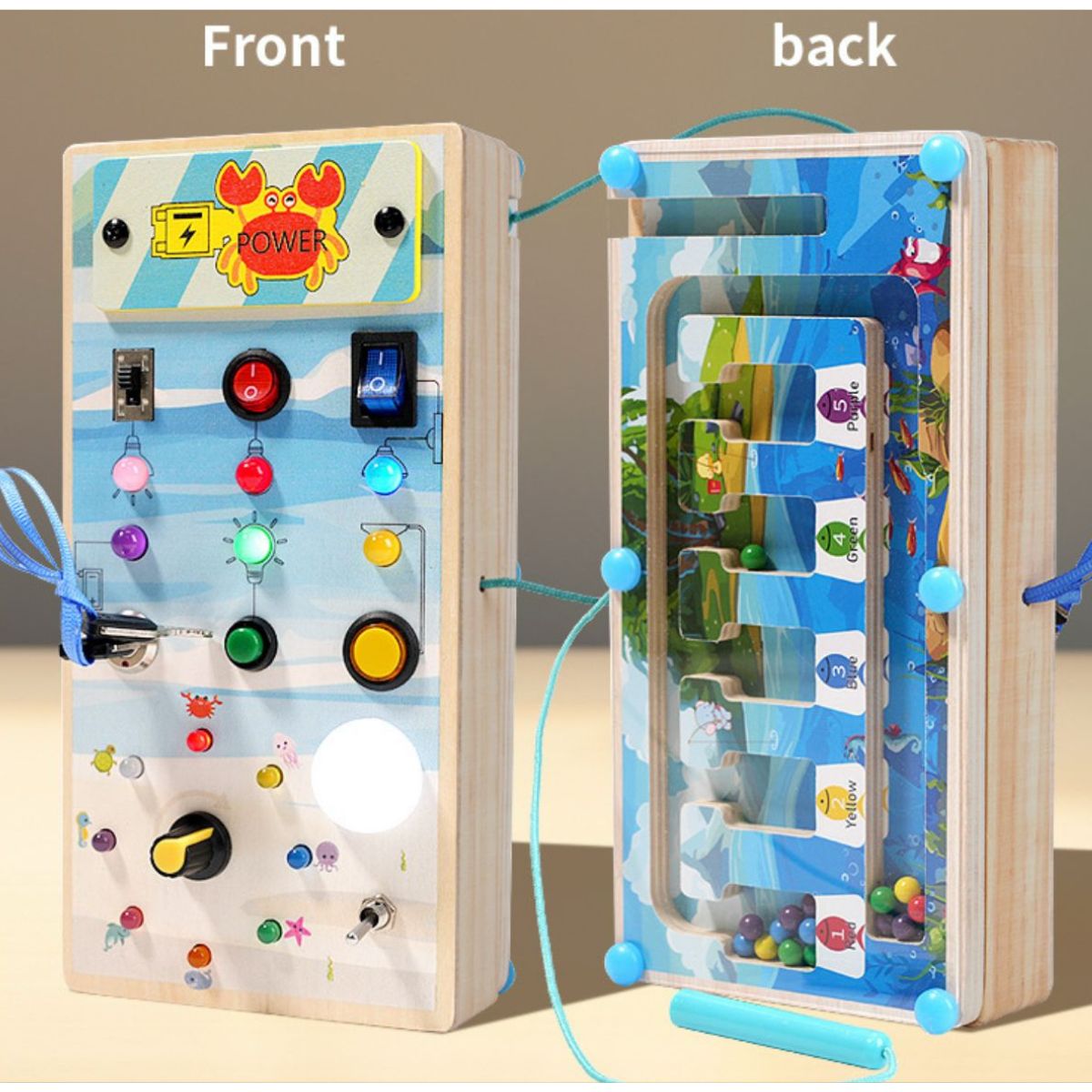 Kahepoolne ookeani teemaline labürindi Montessori tegevustahvel LED-tuledega