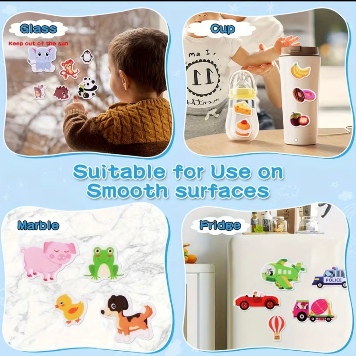 Kompaktne laste kleepsuraamat taaskasutatavate ja veekindlate kleepsudega, sobib reisile ja kaasaskandmiseks