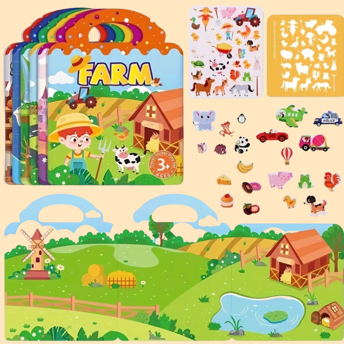 Kompaktne laste kleepsuraamat taaskasutatavate ja veekindlate kleepsudega, sobib reisile ja kaasaskandmiseks