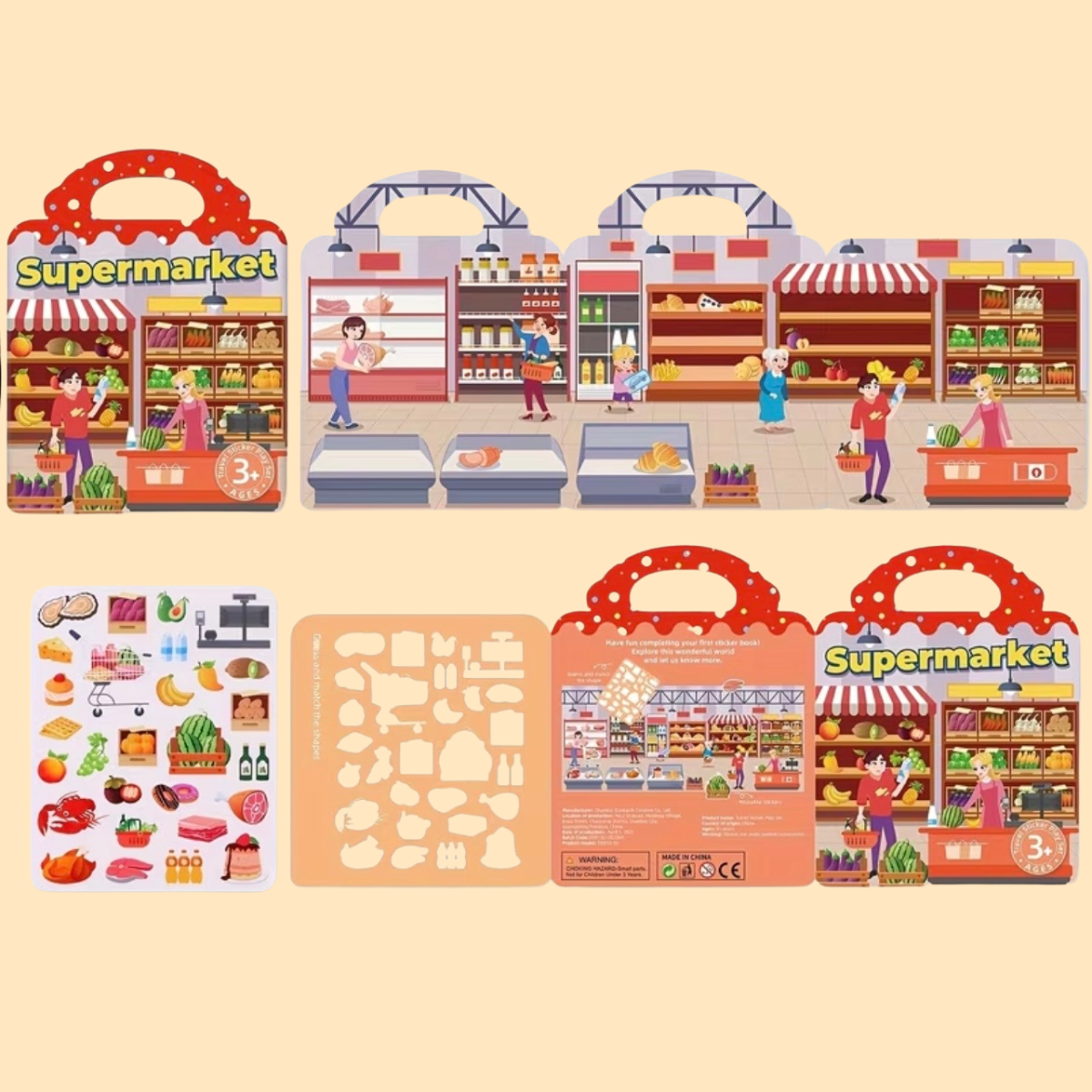 Kompaktne laste kleepsuraamat taaskasutatavate ja veekindlate kleepsudega, sobib reisile ja kaasaskandmiseks