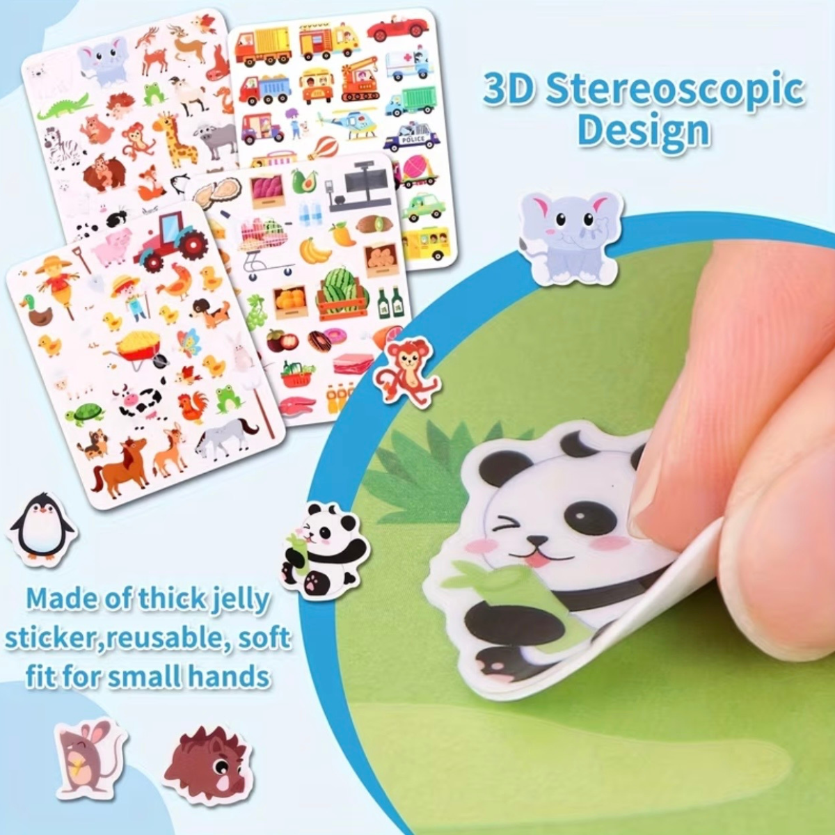 Kompaktne laste kleepsuraamat taaskasutatavate ja veekindlate kleepsudega, sobib reisile ja kaasaskandmiseks